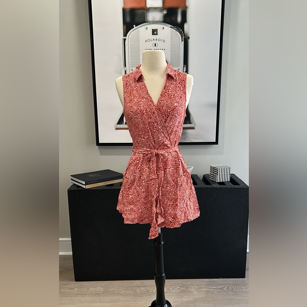 BRAND NEW! Faux Wrap-Styled, Collared, Sleeveless Romper, Burnt-Orange, Small